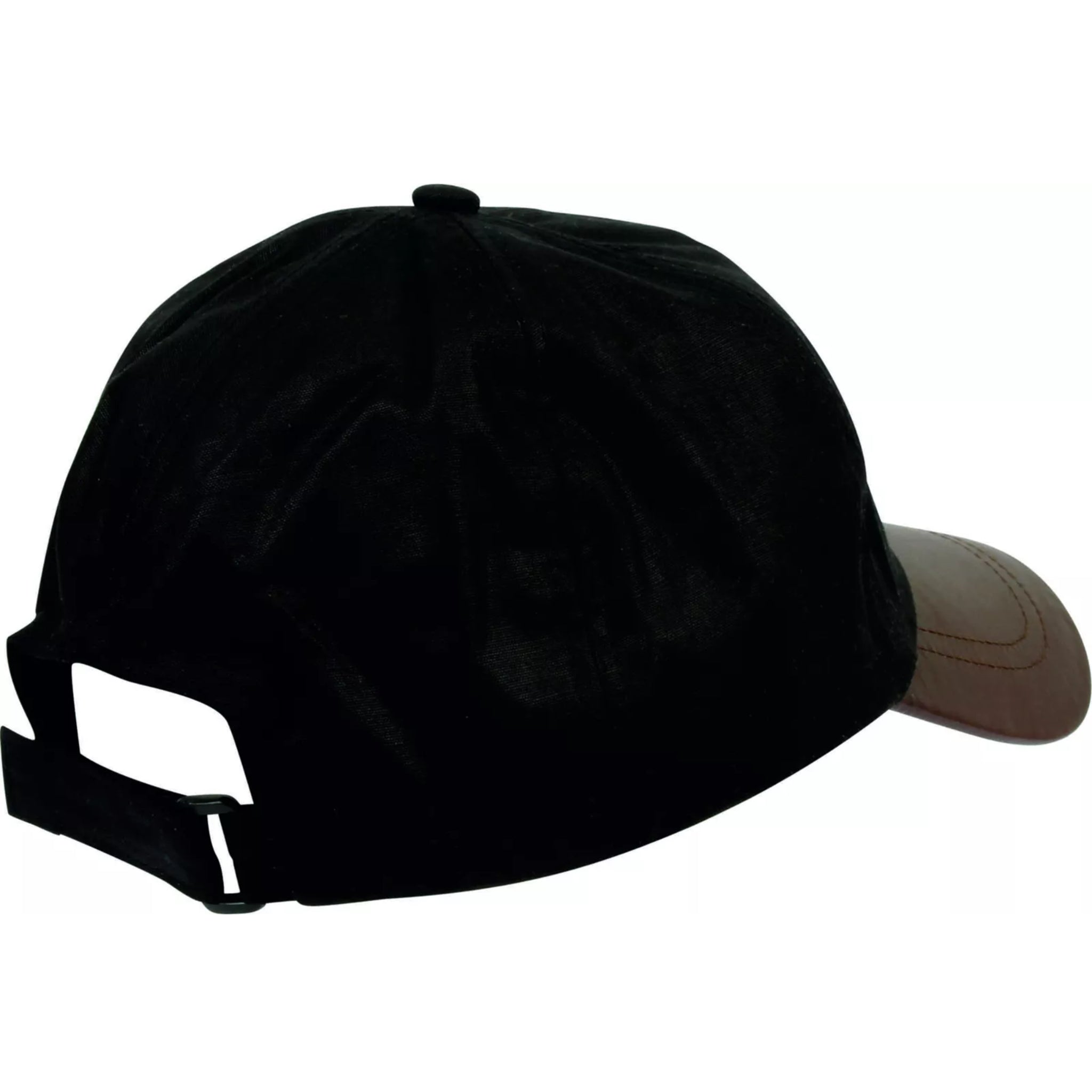 Men's wax baseball cap with brown leather peak, water-resistant outdoor hat in black